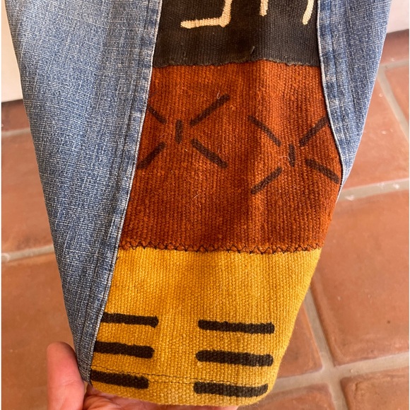 CUSTOM DENIM MAXI SKIRT Hand Made in South Africa Painted Woven Tribal Fabric 5 - Picture 6 of 12